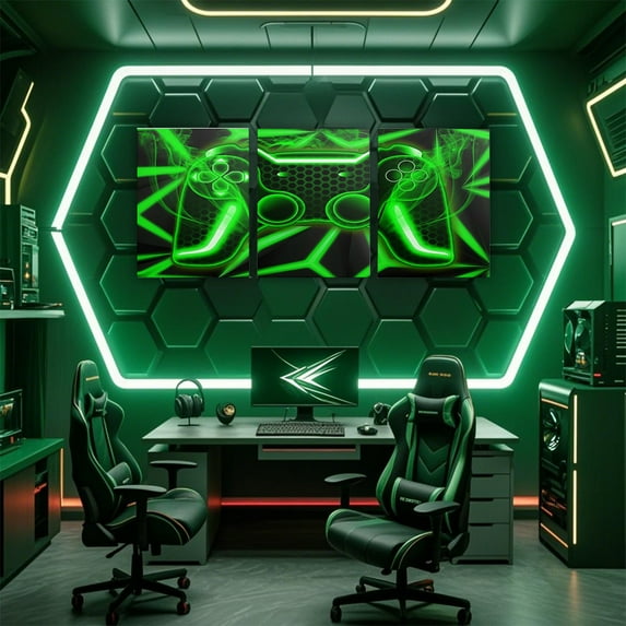 Manfei Gradient Gamepad Canvas Wall Art for Living Room, Gaming Gamer Wall Hanging Decor for Bedroom, Green Black Wall Decor for Bathroom, Stylish Bedroom Decor