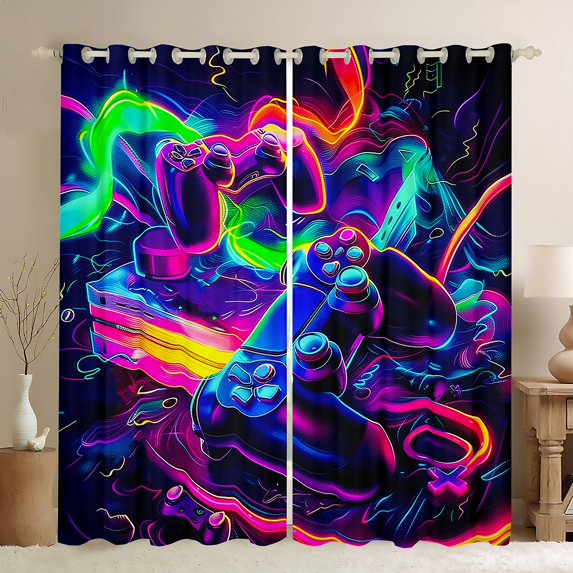 Manfei Gradient Gamepdas Blackout Curtains,Game Console Curtains Pack of 2 (38x45 Each),Neon Light Window Curtains,Ultra Soft Video Game Room Decoration