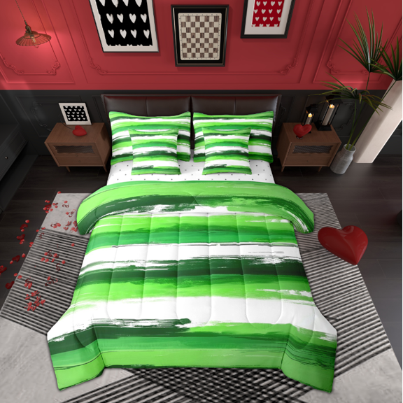 Manfei Gradient Graffiti Geometric 7-Piece Twin Bedding Sets,Geometric Stripes Lines Bedding Comforter Set,Green White Sheet Sets For Girls,Breathable Home Decor Reversible