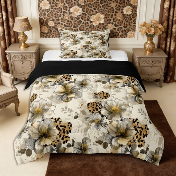 Manfei Gradient Hibiscus Twin Comforter Sets 2pcs,Animal Leopard Print Bedding Set,1 Comforter and 1 Pillowcase,Reversible