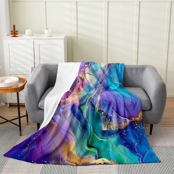 Manfei Gradient Marble 60x80 Flannel Blanket for Female Men Adults,Gold Metallic Stone Pattern Throw Blanket for Couch,Abstract Marblinfg Watercolor Artwork Sherpa Blanket,Super Cozy Room Decor
