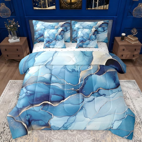 Manfei Gradient Marble Bedding Comforter Set 7-Piece for Adults Female Men,Abstract Marbling Watercolor King Bedding Sets,Stone Pattern Ultra Soft Bed Sheets,Luxury Bedroom Decor,Reversible