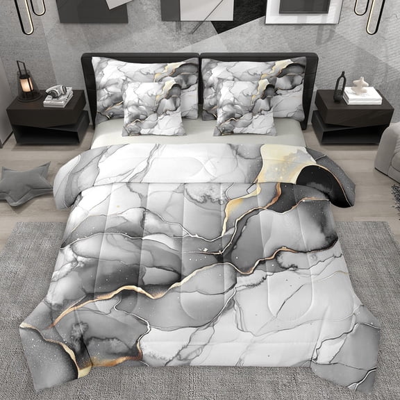 Manfei Gradient Marble Bedding Comforter Set 7-Piece for Adults Female Men,Abstract Marbling Watercolor King Bedding Sets,Stone Pattern Ultra Soft Bed Sheets,Luxury Bedroom Decor,Reversible