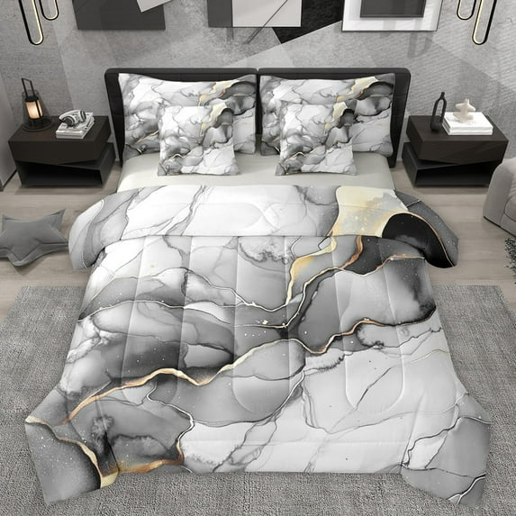 Manfei Gradient Marble Bedding Comforter Set 7 Pieces for Adults Female Men,Abstract Marbling Watercolor Full Bedding Set Lightweight,Stone Pattern Fitted Sheet Flat Sheet,Luxury Bedroom Decor