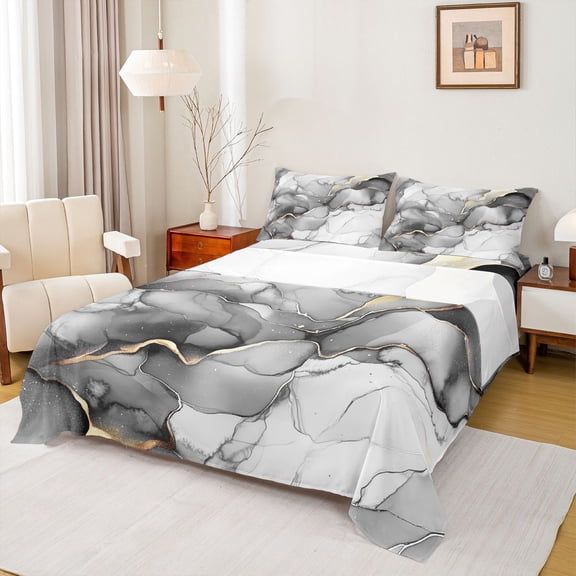 Manfei Gradient Marble Twin Sheet Sets 3pcs for Adults Female Men,Abstract Marbling Watercolor Twin Fitted Sheet Microfiber,Stone Pattern Breathable Flat Sheet,Luxury Bedroom Decor