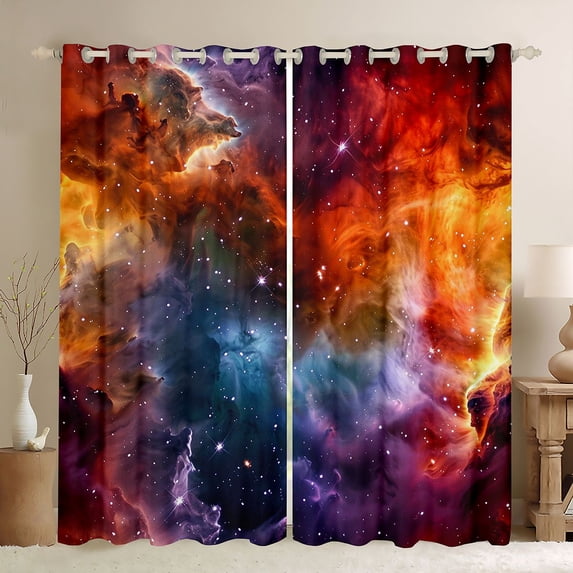 Manfei Gradient Nebula Blackout Curtains,Celestial Space Window Curtains Pack of 2 (38x45 Each),Orange Teal Purple