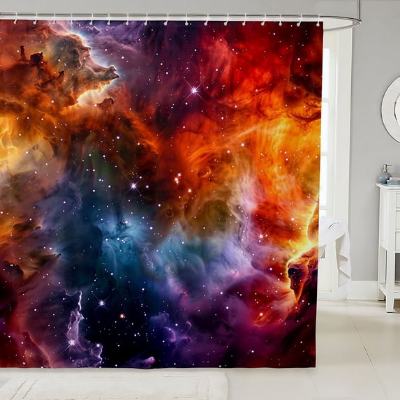 Manfei Gradient Nebula Shower Curtain 72Wx84L,Celestial Space Bathroom Shower Curtain,Orange Teal Purple