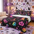 thumbnail image 1 of Manfei Gradient Pumpkin Witch Hat Bed Sheets 4-Piece, Halloween Ghost Spider Bat Full Size Sheets, Pink Blue Yellow,1 Fitted Sheet, 1 Flat Sheet and 2 Pillowcases, 1 of 5