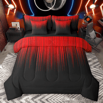 Manfei Gradient Red Twin Bedding Sets 7pcs, Geometric Neon Lights Bedding Comforter Set, Modern Abstract Black Sheet Sets, Microfiber Bedroom Decor