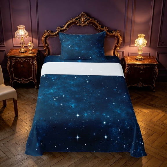 Manfei Gradient Starry Nebula Twin Sheets,Minimalist Night Sky Bedding,Teal Blue,3-Piece,1 Flat Sheet,1 Fitted Sheet and 1 Pillowcase