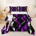 thumbnail image 1 of Manfei Gradient Stripes Full Size Comforter Sets, Shiny Abstract Lines Bedding Comforter Set, Purple, Black and Silver, Black Reversible 3 Pieces, 1 Comforter and 2 Pillowcases, 1 of 6
