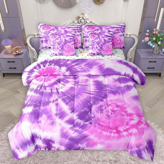 Manfei Gradient Tie Dye Bedding Comforter Set 7pcs for Female Men Adults,Watercolor Artwork Queen Bedding Sets Super Cozy,Abstract Ombre Queen Sheet Sets,Ultra Soft Home Decor,Reversible