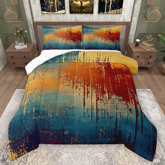 Manfei Gradient Tie Dye Bedding Comforter Set,Retro Batik Aesthetic Twin Comforter Sets,Teal Orange Gold Bedding Set For Teens,Luxury Bedroom Decor Reversible,2pcs