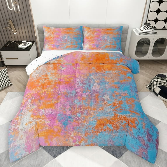 Manfei Gradient Tie Dye Full Size Comforter Sets,Retro Batik Aesthetic Bedding Comforter Set,Orange Blue Pink Bedding Sets For Teens,Luxury Bedroom Decor Reversible,3pcs