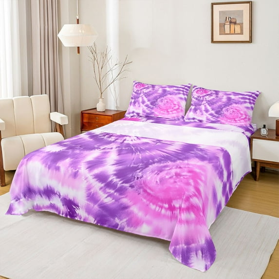 Manfei Gradient Tie Dye Full Size Sheets 4-Piece for Female Men Adults,Watercolor Artwork Breathable Bed Sheets,Abstract Ombre Lightweight Sheet Sets,Ultra Soft Home Decor