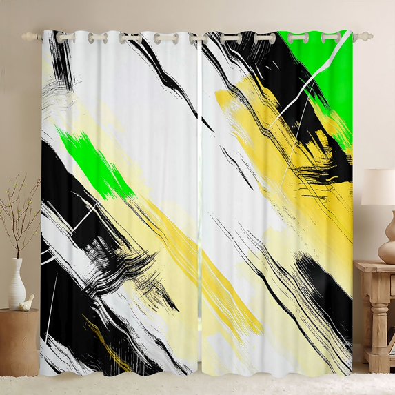 Manfei Graffiti Strieps Lines Blackout Curtains Set of 2 (52x84 Each),Modern Graffiti Artwork Window Curtains,Yellow White Green Curtains and Drapes For Men Women,Ultra Soft Home Decor