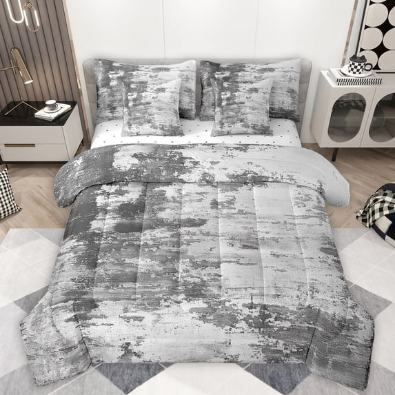 Manfei Gray Abstract 7-Piece Bedding Comforter Set,Batik Artwork King Bedding Sets,Vintage Tie Dye Bed Sheets For Men Women,Ultra Soft Home Decor Reversible