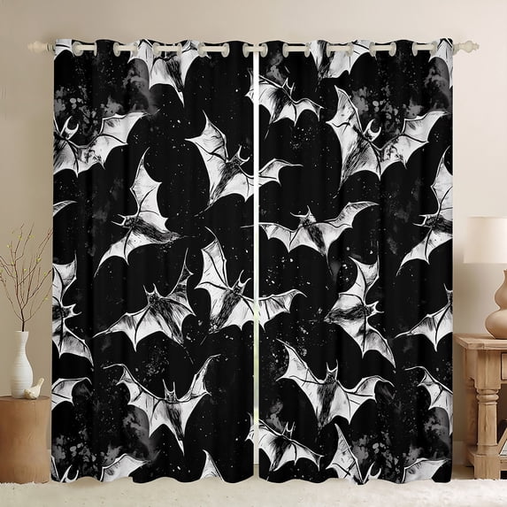 Manfei Gray Bat Black Out Curtains,Trick Or Treat Curtains Pack of 2 (42x63 Each),Kids Spooky Halloween Bedroom Curtains For Children,Microfiber Bedroom Decor