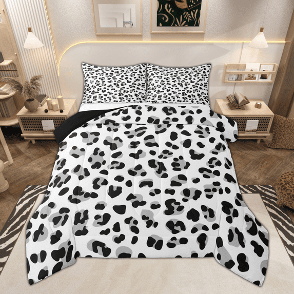 Manfei Gray Cheetah Print Bedding Comforter Set, Wild Animal Twin Comforter Sets, Aesthetic Leopard Print Bedding Set, Super Cozy Room Decor Reversible 2-Piece