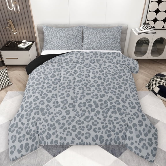 Manfei Gray Leopard Hide Bedding Comforter Set,Jungle Cheetah Print Twin Comforter Sets,Wildlife Animal Pattern Bedding Set For Teens,Microfiber Bedroom Decor Reversible,2pcs