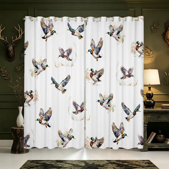 Manfei Green Billed Waterfowl Print Blackout Curtains,Rustic Animal Window Curtains Pack of 2 (38x45 Each)
