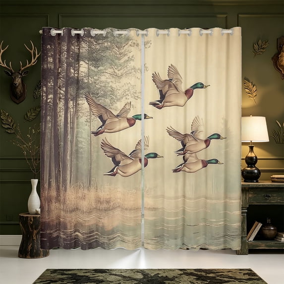 Manfei Green Billed Waterfowl Print Blackout Curtains Set of 2 (38x54 Each),Farmhouse Bird Living Room Curtains
