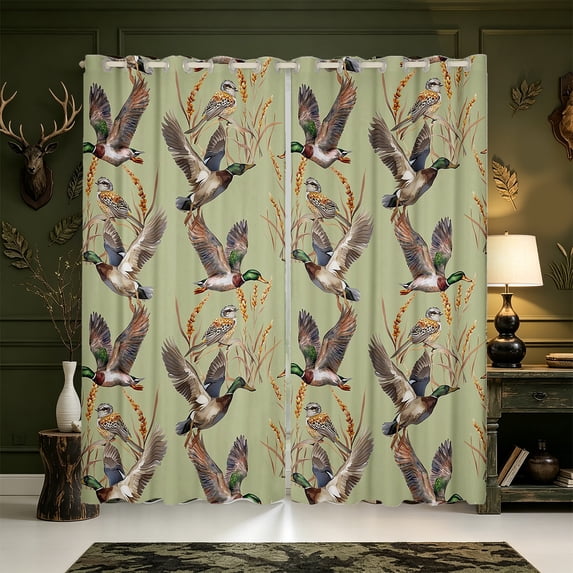 Manfei Green Billed Waterfowl Print Blackout Curtains Set of 2 (38x54 Each),Rustic Bird Living Room Curtains