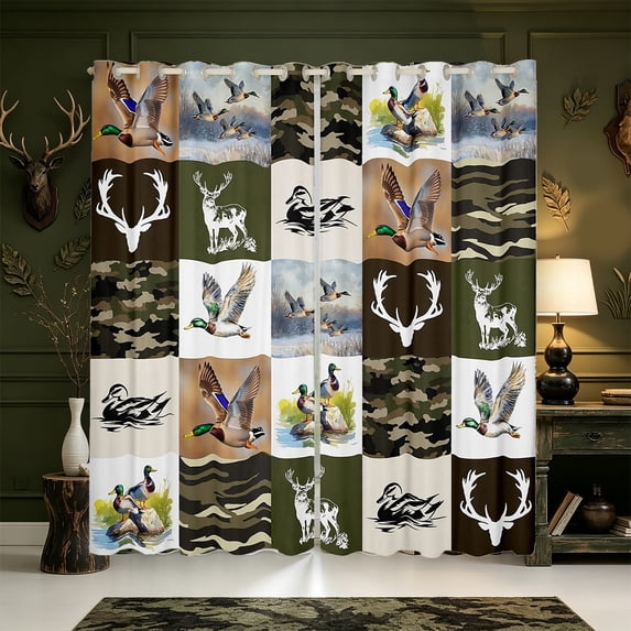 Manfei Green Billed Waterfowl Print Blackout Curtains Set of 2 (38x54 Each),Rustic Duck Living Room Curtains