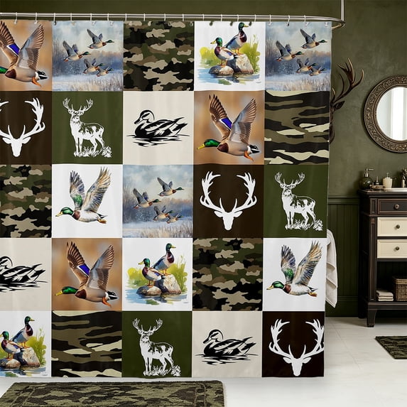 Manfei Green Billed Waterfowl Print Shower Curtain 72Wx72L,Rustic Duck Bathroom Curtain