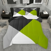 Manfei Green Black White Bedding Comforter Set,Modern Minimalist Geometric Twin Comforter Sets,Patchwork Checkered Bedding Set For Teens,Ultra Soft Home Decor Reversible,2 Pieces