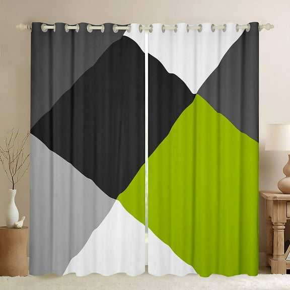 Manfei Green Black White Black Out Curtains,Modern Minimalist Geometric Curtains Pack of 2 (42x63 Each),Patchwork Checkered Bedroom Curtains For Teens,Ultra Soft Home Decor