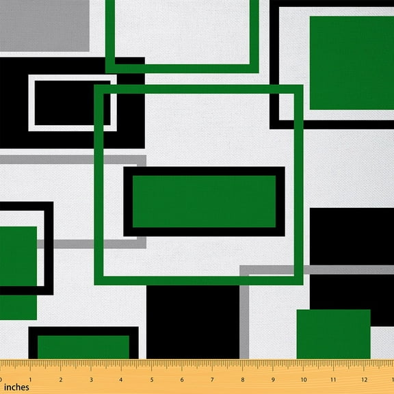 Manfei Green Black White Gray Fabric by the Yard (1 Yard), Modern Abstract Minimalism Decorative Fabric by the Yard, Geometric Rectangle Sewing & Crafting Fabric