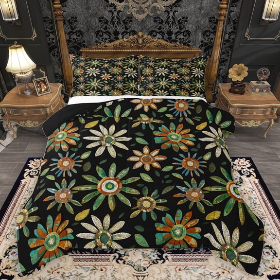 Homewish Green Boho Botanical Bedding Comforter Set, Hippie Mandala Flower Floral Twin Comforter Sets, Southwestern Style Reversible Bedding Set, Luxury Bedroom Decor, 2 Pieces