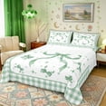 thumbnail image 1 of Manfei Green Bows Checkered Print Full Size Sheets for Girls, Cute Ribbon Bows Bed Sheets, 4pcs, 1 of 5