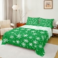 thumbnail image 1 of Manfei Green Cartoon Snowflake Full Size Sheets for Teen, Winter Snow Bed Sheets, Western Christmas Festival Sheet Sets, Ultra Soft Home Decor, 4pcs, 1 of 7