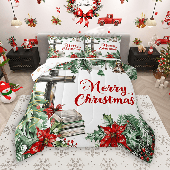 Manfei Green Christmas Tree Bedding Comforter Set 2pcs, Merry Xmas Gifts Twin Comforter Sets, Happy New Year Bedding Set for Kids Children Luxury Bedroom Decor