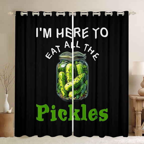Manfei Green Cucumber Black Out Curtains,Botanical Plants Curtains Pack of 2 (42x63 Each),Pickled Vegetable Bedroom Curtains,Lightweight Pickle Bedroom Decoration