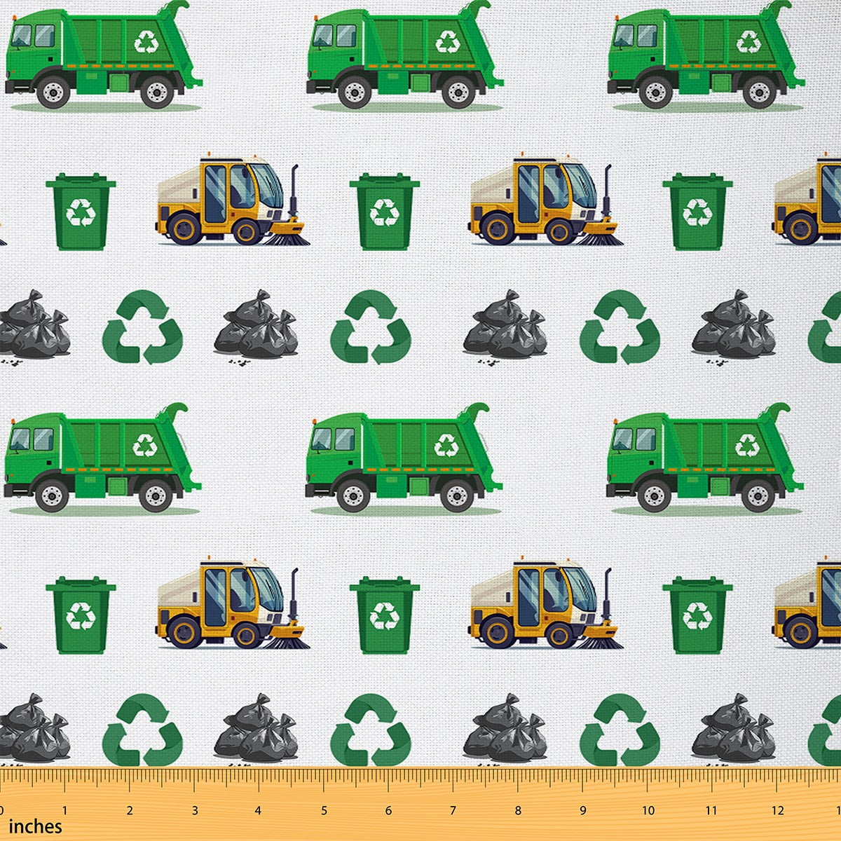 Carbage Romm Manfei Green Garbage Truck Fabric By The Yard 2 Yards for Boys,Car ...