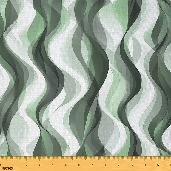 Manfei Green Gray White Fabric by the Yard (2 Yards), Aesthetic Geometric Decorative Fabric by the Yard, Abstract Stripe Sewing & Crafting Fabric