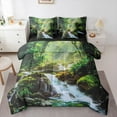 thumbnail image 1 of Manfei Green Jungle Tree Twin Bedding Sets 7-Piece for Teens, Nature Stream Stone Bedding Comforter Set, Plant Botanical Reversible Sheet Sets, Breathable Home Decor, 1 of 7
