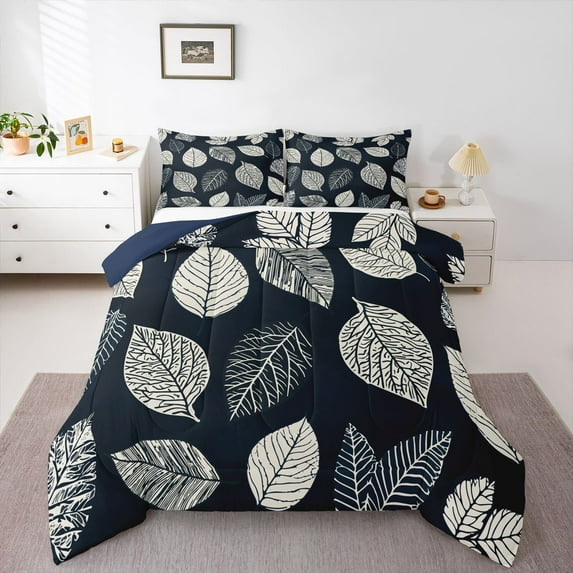Manfei Green Leaves 2pcs Bedding Comforter Set for Teens Female Men,Botanical Plants Twin Comforter Sets,Nature Tree Breathable Bedding Set,Lightweight Room Decor,Reversible