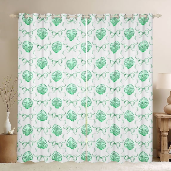 Manfei Green Ocean Shell Blackout Curtains,Kawaii Bowtie Curtains Pack of 2 (42x84 Each)