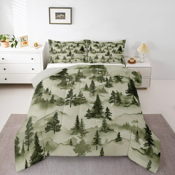Manfei Green Pine Bedding Comforter Set,Tropical Botanical Tree Twin Comforter Sets,Rustic Farmhouse Cabin Bedding Set,Ultra Soft Home Decor Reversible,2 Pieces