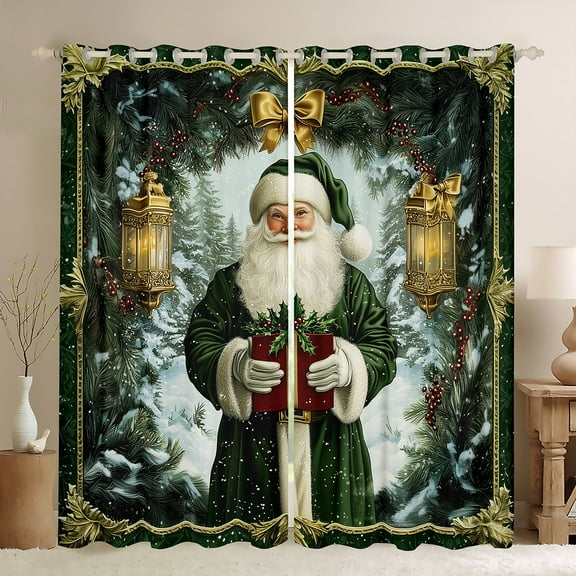 Manfei Green Santa Claus Black Out Curtains for Kid, Merry Christmas Curtains Pack of 2 (42x63 Each), Dreamy Fairy Tale Bedroom Curtains, Window Curtains Decor