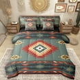 thumbnail image 1 of Manfei Green Square Aztec 7-Piece Twin Bedding Sets for Adult, Tribal Western Bohemian Bedding Comforter Set, Mandala Hippie Style Reversible Sheet Sets, Luxury Bedroom Decor, 1 of 8
