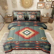 Manfei Green Square Aztec 7-Piece Twin Bedding Sets for Adult, Tribal Western Bohemian Bedding Comforter Set, Mandala Hippie Style Reversible Sheet Sets, Luxury Bedroom Decor
