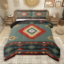 Manfei Green Square Aztec Bedding Comforter Set for Adult, Tribal Western Bohemian Twin Comforter Sets, Mandala Hippie Style Reversible Bedding Set, Luxury Bedroom Decor, 2 Pieces