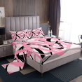 thumbnail image 1 of Manfei Greometric Stripe Lines Queen Sheet Sets,Modern Abstract Art Flat Sheet,Pink Black Striped Queen Fitted Sheet For Gitls Teens,Breathable Home Decor,4-Piece, 1 of 7