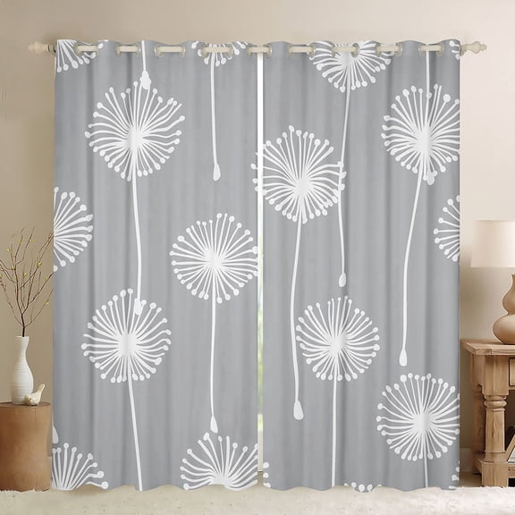 Manfei Grey Dandelion Child Black Out Curtains, Spring Plant Botanical Curtains Pack of 2 (42x63 Each), Cartoon Theme Bedroom Curtains, Curtains Blackout Bedroom Decor