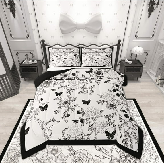 Manfei Grey Flower Floral Bedding Comforter Set for Girls, Cartoon Butterfly Twin Comforter Sets, Retro Western Theme Reversible Bedding Set, Ultra Soft Home Decor, 2pcs